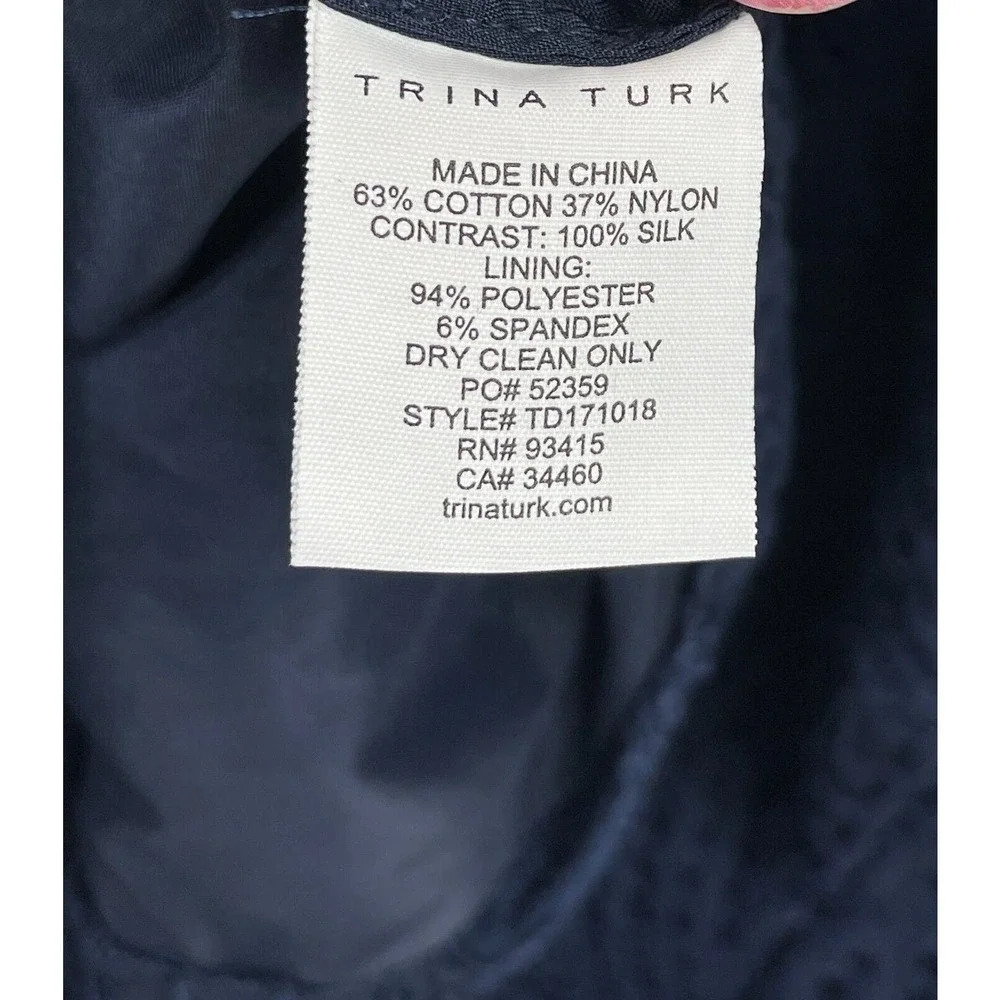 Trina Turk Women's Navy Blue Lace Sheath Dress Short Sleeve Back Zip Size 2 - Picture 12 of 13